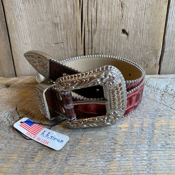 B.B Simon Red Ombré Leather Belt - Picture 1 of 5